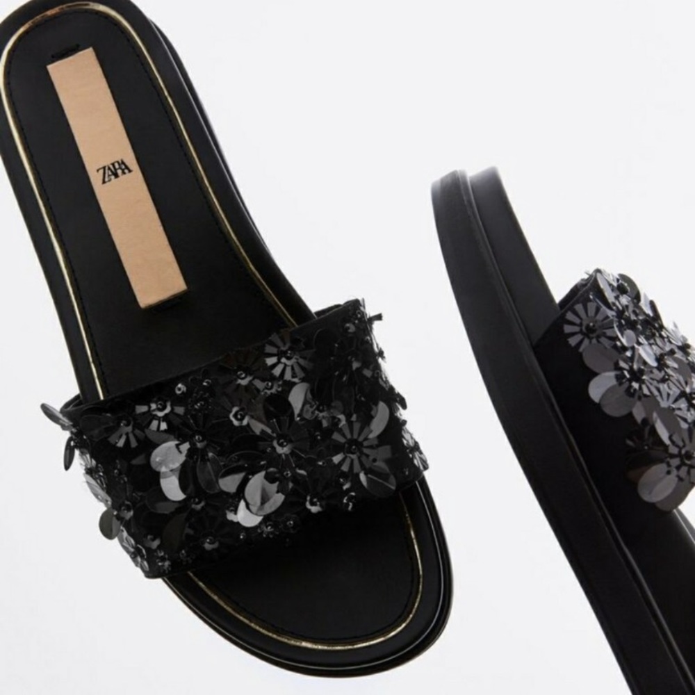 Zara Black Platform Sandals with Sequins